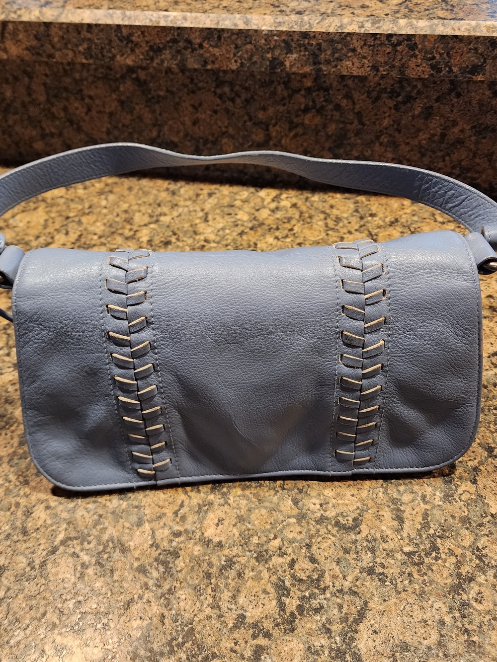 Lauren Ralph Lauren Light Blue Shoulder Bag with Whipstitch Detail